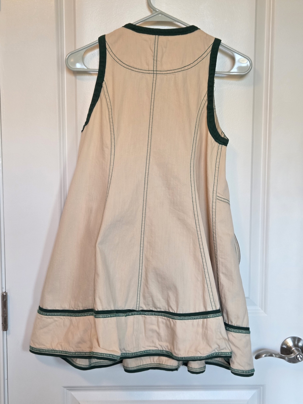 Pilcro / Anthropolige Cream A-Line Sleeveless Dress with Green Trim - Picture 4 of 6